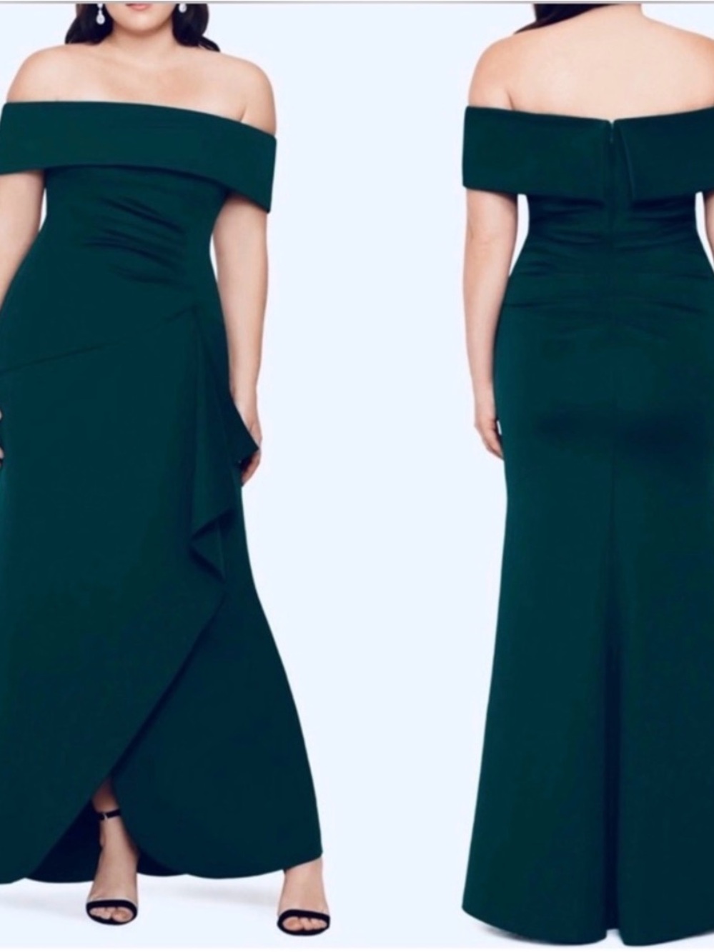 Xscape Off-Shoulder Dark Green Evening Gown